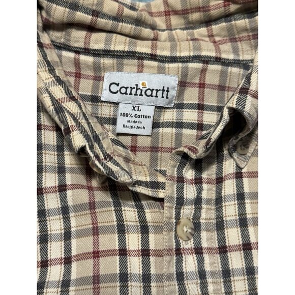 Carhartt Shirt Mens XL Plaid Flannel Brown Button Up Midweight Work Cotton - Picture 3 of 7